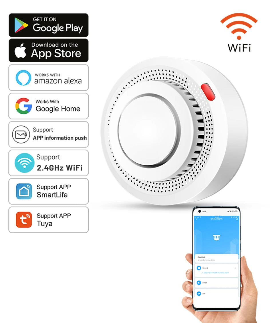 Alarma de humo WiFi Tuya Detector de humo de protección contra incendios Casa de humo Alarma contra incendios combinada Sistema de seguridad para el hogar Bomberos