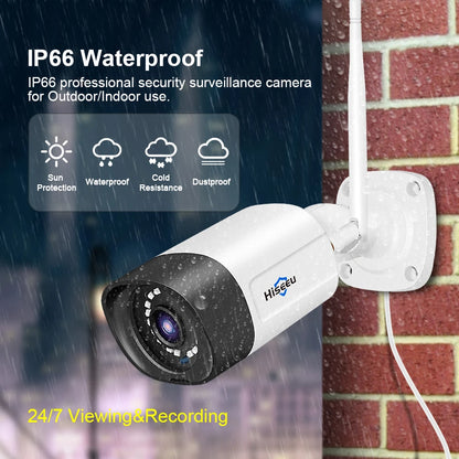 Cámara IP inalámbrica Hiseeu de 3 MP y 5 MP para exteriores, impermeable, CCTV, WiFi, cámara de seguridad P2P para sistema inalámbrico Eseecloud