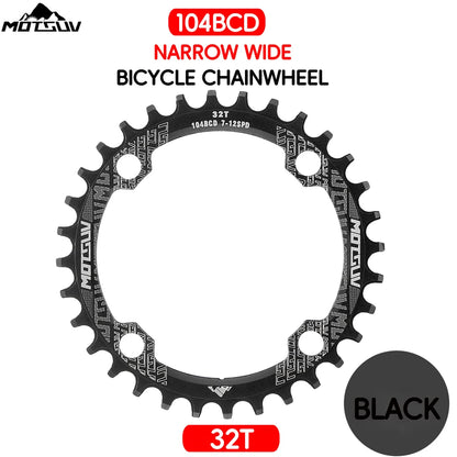 Bicycle Crank 104BCD Round Shape Narrow Wide 32T/34T/36T/38T MTB Chainring Bicycle Chainwheel Bike Circle Crankset Single Plate