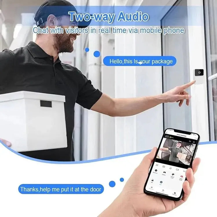 Timbre de puerta con cámara y video WIFI, inalámbrico, visión nocturna, seguridad para el hogar inteligente, timbre de puerta HD, intercomunicador bidireccional con cambio de voz para el hogar