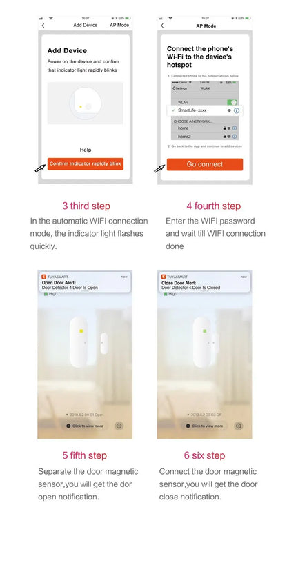 Tuya Smart WiFi Door Sensor Smart Home Open Close Detector Smartlife App Control Notification Compatible with Alexa Google Home