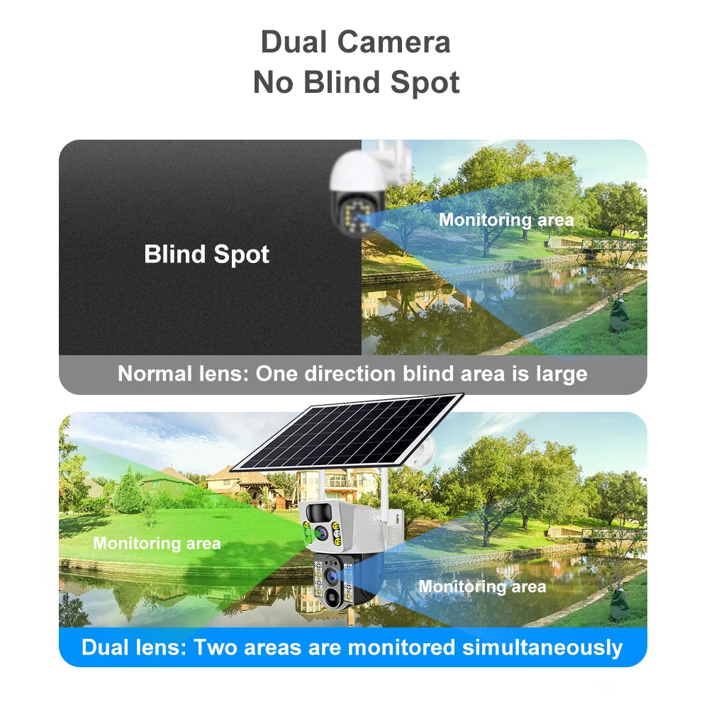 Cámara solar inalámbrica 4K de 8 MP con Sim 4G para exteriores, cámara IP con doble lente, Wifi, visión nocturna PIR, V380 Pro, monitor de protección de seguridad CCTV