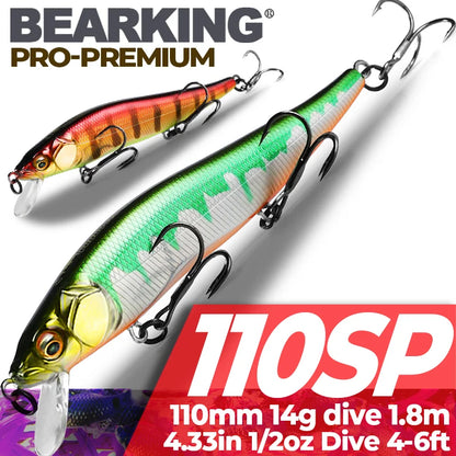 BEARKING 11cm 14g Señuelos de pesca duros superiores Cebos de calidad Minnow Wobblers Buena acción Aparejos de pesca profesionales artificiales