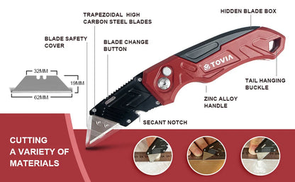 Cuchillo plegable T TOVIA Cuchillo multiusos reemplazable para cajas de cartón Cajas de cartón Mango de cortador Cuchillas de cuchillo Herramienta manual para exteriores