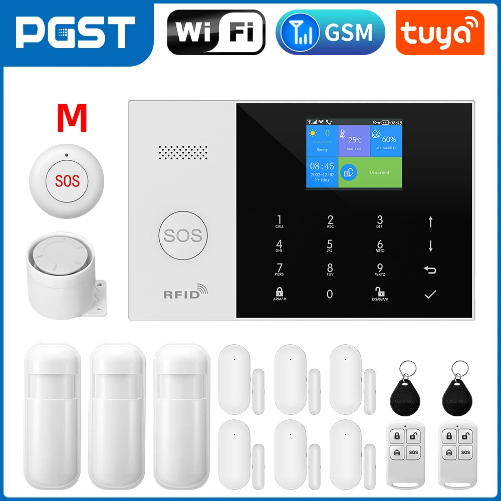 PGST Residential Tuya Smart Gsm Wifi Alarm System for Home Wireless Security Alarm House Smart Life App Control work with ALexa