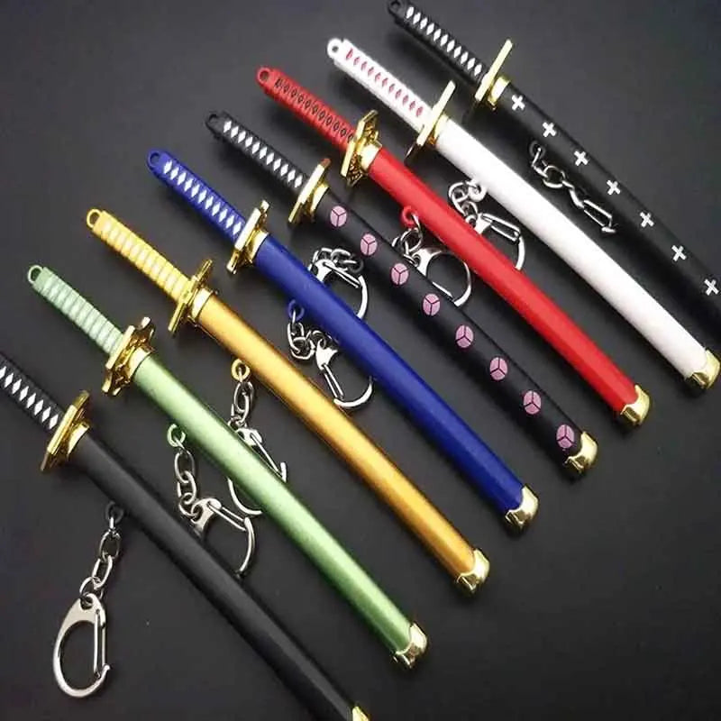 Mini Roronoa Zoro Samurai Sword Keychain Anime  Plastics Scabbard Key Chain Ring Katana Buckle for Men Cosplay Toy Jewelry Gift