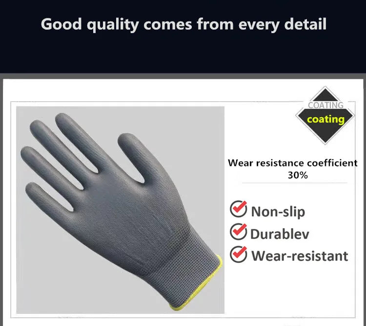 10/20 Pair Logo Free Polyurethane Gloves Safety Work Gloves Repair Gloves Palm Coated Gloves Carpenter Repairman Supplies