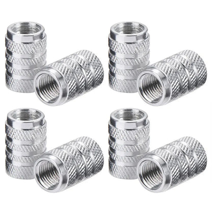 DSYCAR 4Pcs Silver Car Tire Valve Stems Cap Knurling Style Tire Valve Cap Aluminum Tire Wheel Stem Air Valve Cap for US Schrader