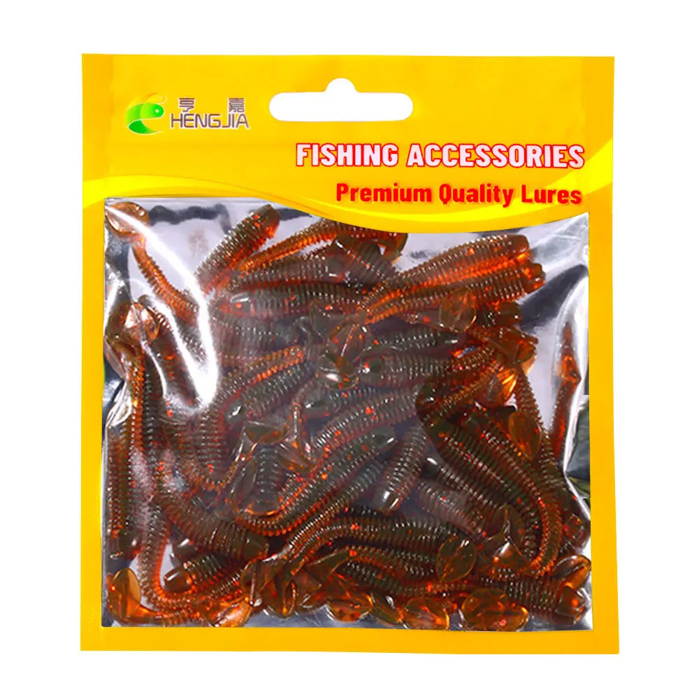 Hengjia 50pcs/Lot 4.5CM Small Soft Worm Swimbait T Tail Silicone Bait Wobbler Fishing Tackle for Carp Bass Pike