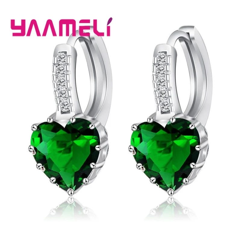 Romantic Heart Crystal Loop Lever Back Earring Austrian Cubic Zircon 925 Sterling Silver Hoop Jewelry for Women Fashion