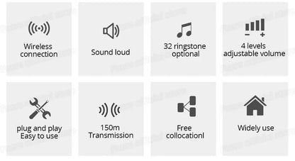 Timbre inalámbrico Fuers, timbre de bienvenida a prueba de agua, timbre de puerta inteligente con 32 canciones, alarma inteligente con batería para tienda y hotel