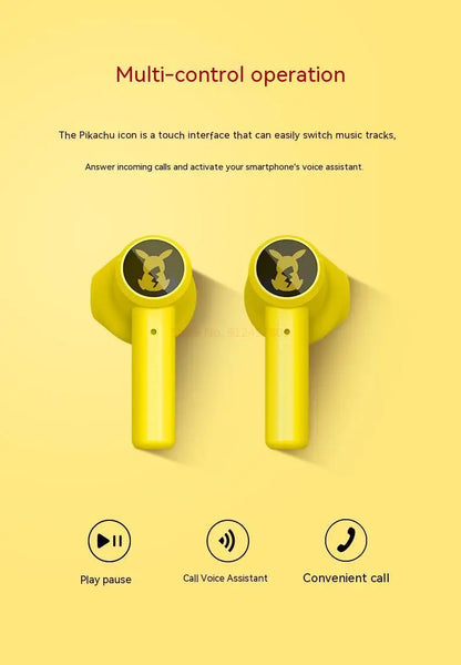 Pokemon Pikachu Earphones Wireless Bluetooth 5.0 Razer Sport Noise Reduction Headphones Touch Control Microphone Universal Gifts