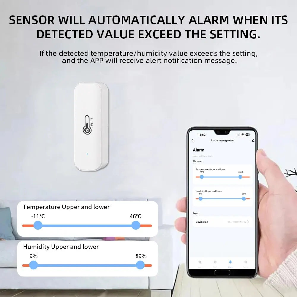 Tuya WiFi or ZigBee Temperature and Humidity Smart Home Thermometer Hygrometer APP Remote Alarm Work with Alexa Google Home