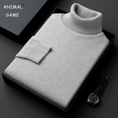 Suéter de cuello alto de punto de alta calidad antibolitas para hombre, jersey de manga larga ajustado, ropa de tendencia de color sólido para hombre