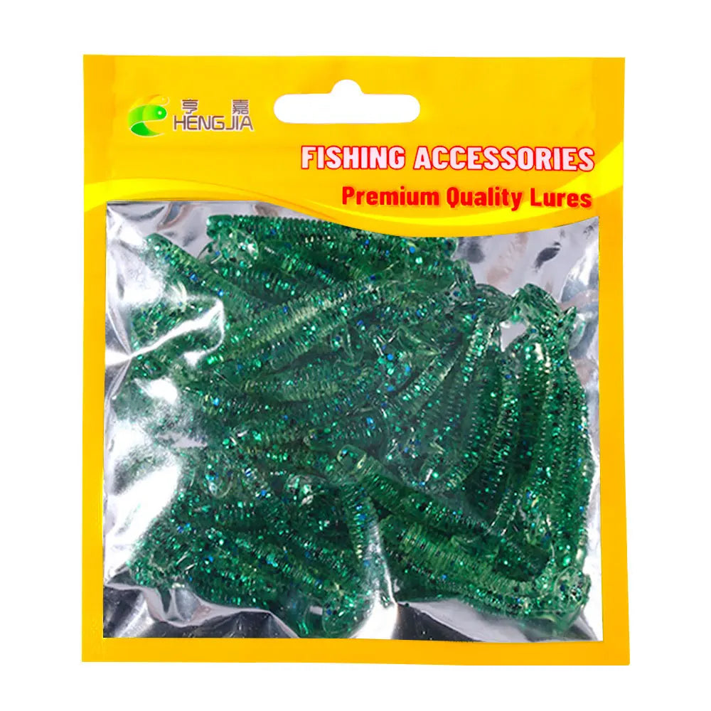 Hengjia 50pcs/Lot 4.5CM Small Soft Worm Swimbait T Tail Silicone Bait Wobbler Fishing Tackle for Carp Bass Pike