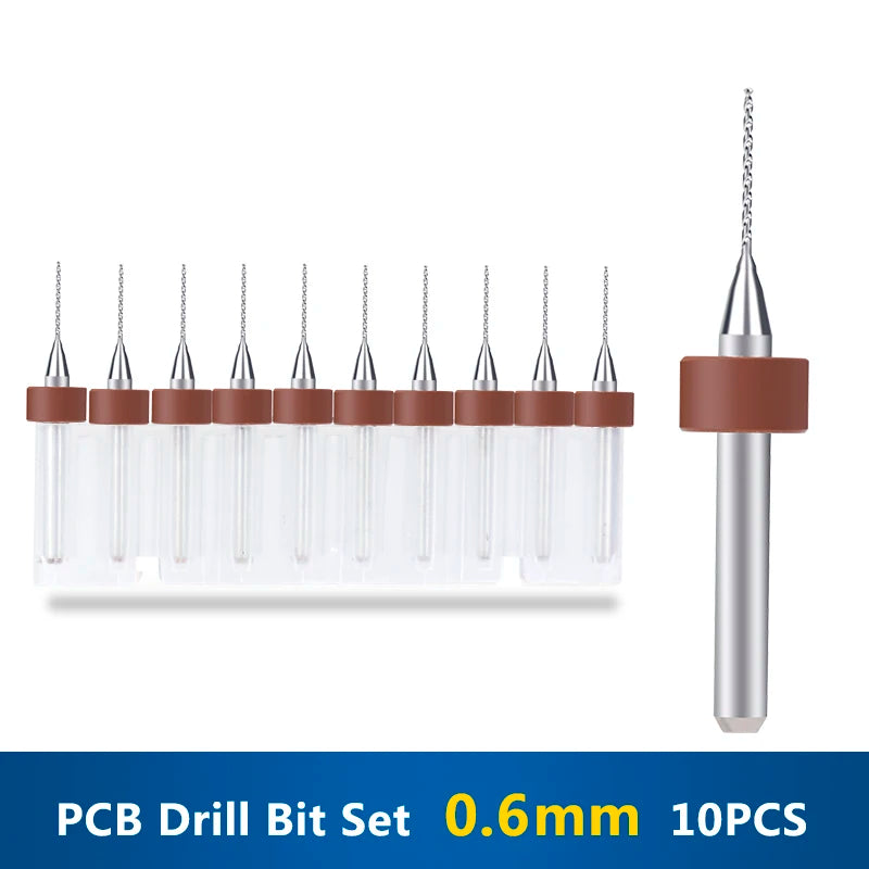 XCAN 10 piezas/juego de brocas mini para PCB de carburo de tungsteno de acero de 0,3 mm a 1,2 mm para máquina de brocas CNC para circuitos impresos