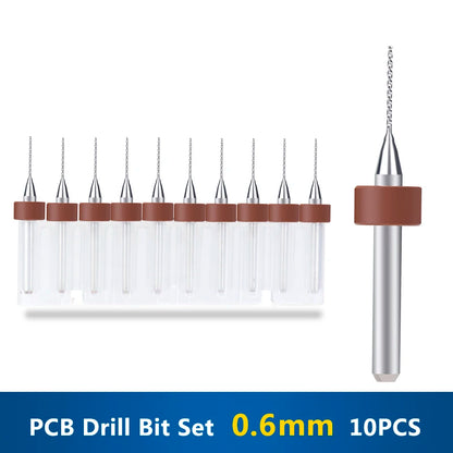 XCAN 10 piezas/juego de brocas mini para PCB de carburo de tungsteno de acero de 0,3 mm a 1,2 mm para máquina de brocas CNC para circuitos impresos