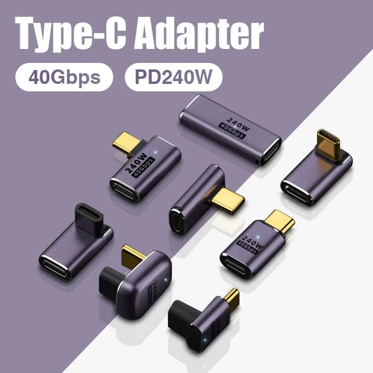 Conector de cargador USB 4.0 PD 240 W 8K 60 Hz para MacBook 40 Gbps de alta velocidad USB C OTG Adaptador macho a hembra en ángulo recto en forma de U