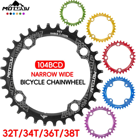 Bicycle Crank 104BCD Round Shape Narrow Wide 32T/34T/36T/38T MTB Chainring Bicycle Chainwheel Bike Circle Crankset Single Plate