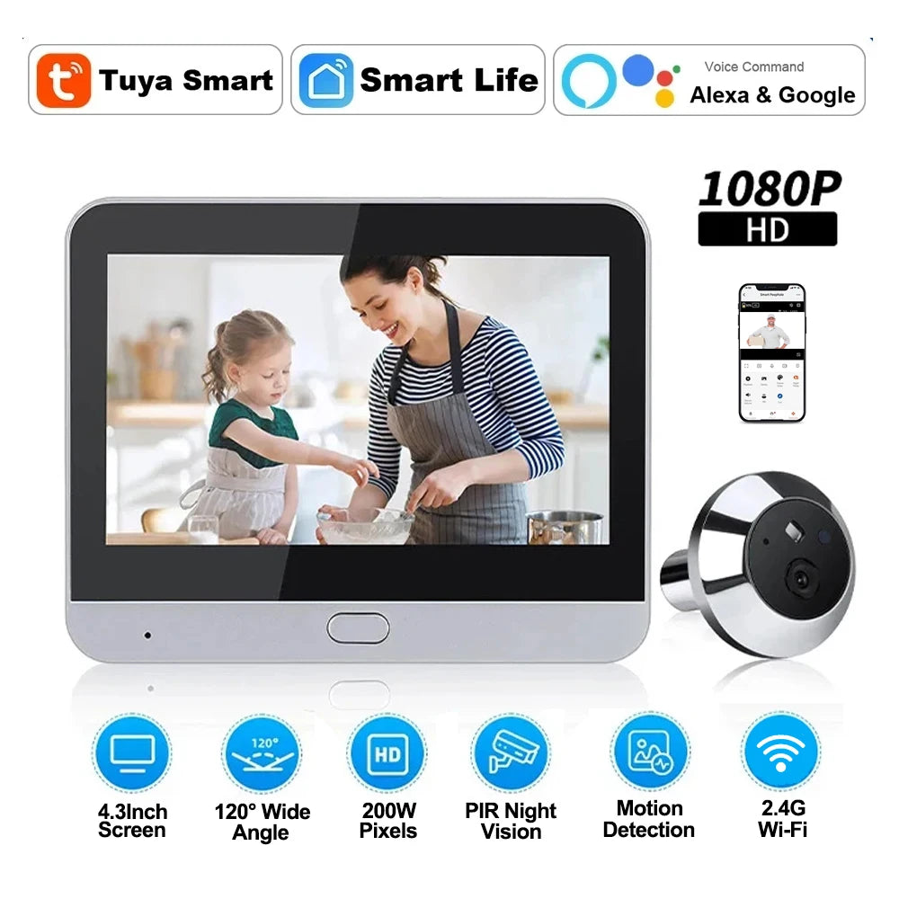 4.3 Inch WiFi Peephole Tuya Smart 1080P WiFi Peephole Video Camera Home Security Night Vision Video Door Camer