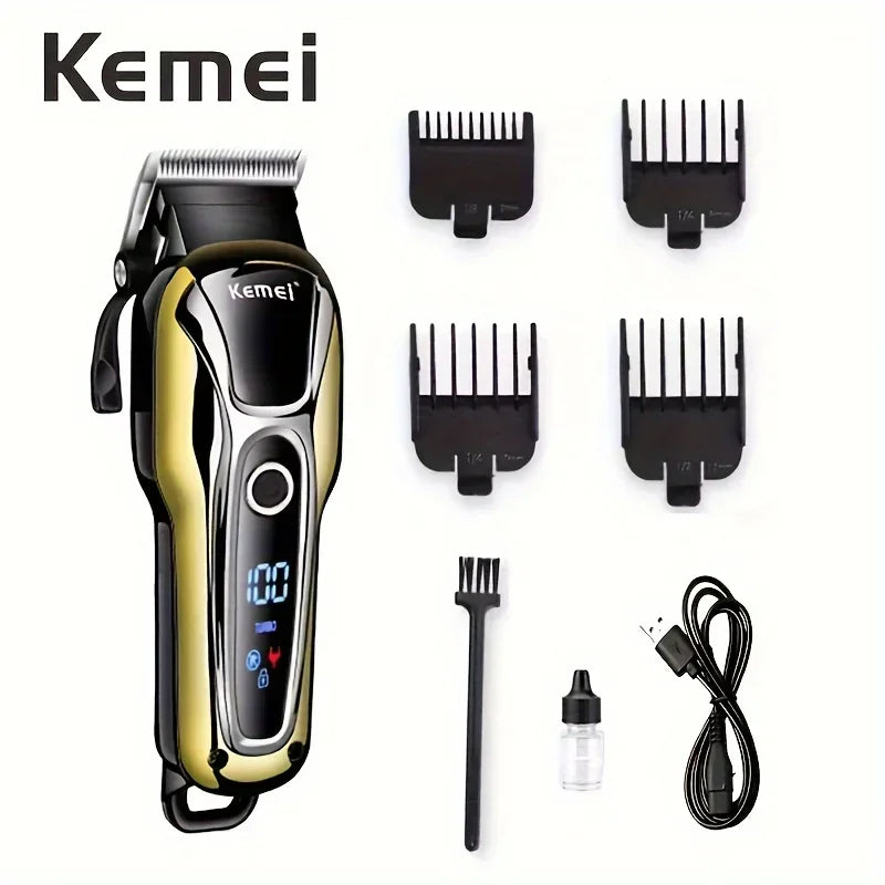 Kemei Professional Men's Electric Haircut USB Rechargeable Lithium Battery LED Display, Electric Wireless Beard Trimmer