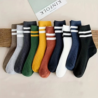 5 Pairs Of Men's Socks, Autumn And Winter Vintage Fun Fashion Athletic Socks, Sports Trend Socks