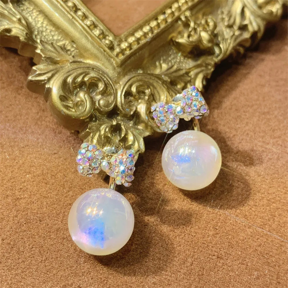 2022 New Trend Simulation Pearl Long Earrings Women's Flower Rhinestone Wedding Pendant Earrings Fashion Korean Jewelry Earrings