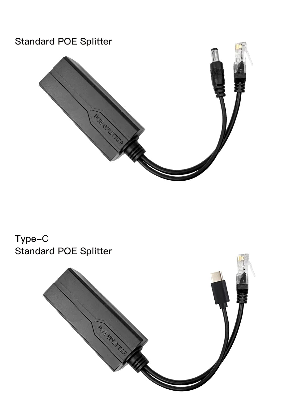 Standard POE Splitter 48V to 5V 12V 1.2A 2A Micro USB tpye-C 100M/1000M POE Camera Injector Power Supply for Huawei Hikvision