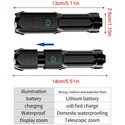 Powerful LED Flashlight Rechargeable USB 18650 Waterproof Zoom Fishing Hunting Camping 100,000 Lumens Tactical Flashlight LED FL