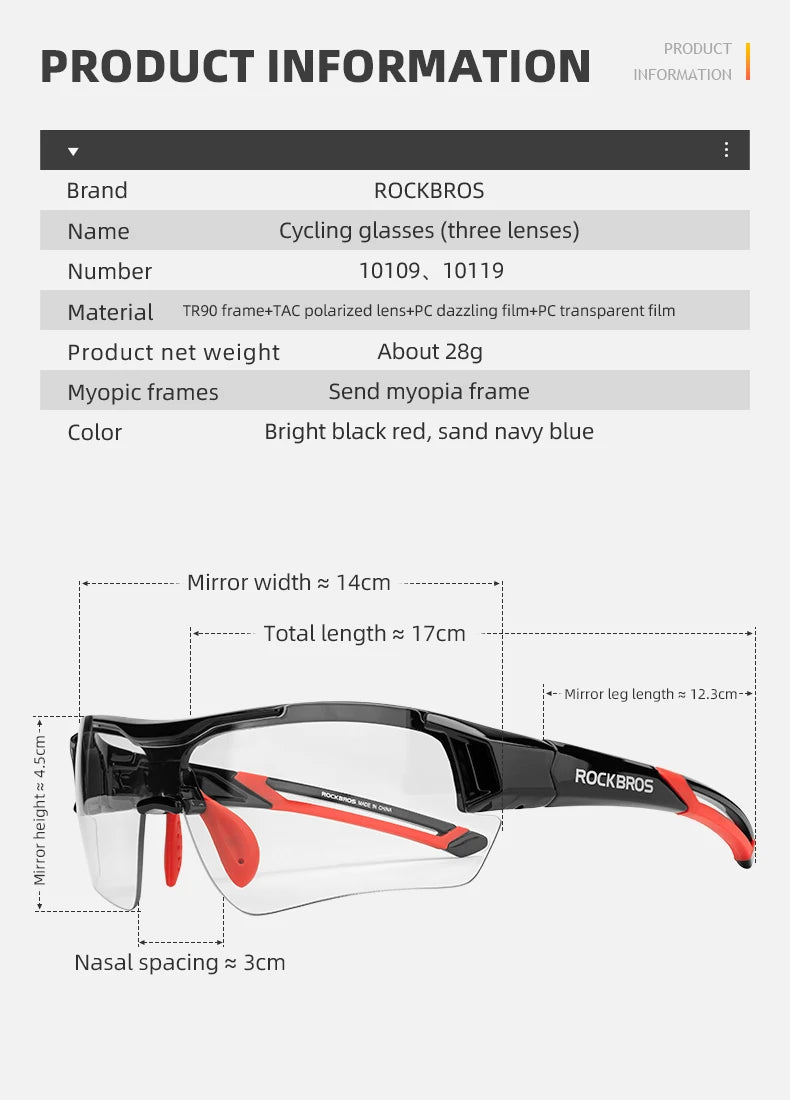 ROCKBROS Polarized Cycling Glasses Men Sports Sunglasses Road MTB Mountain Bike Bicycle Riding Protection Goggles Eyewear 5 Lens