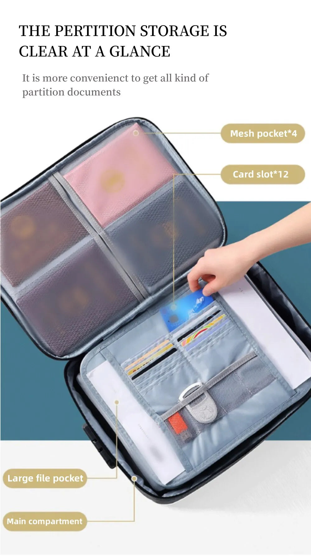 2 Layers Document Storage Bag Multifunctional Waterproof File Organizer Large Capacity Storage Bag With Password Lock