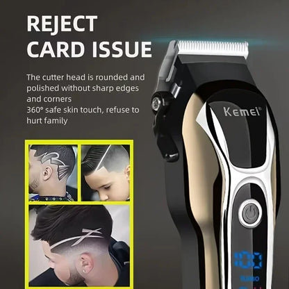 Kemei Professional Men's Electric Haircut USB Rechargeable Lithium Battery LED Display, Electric Wireless Beard Trimmer