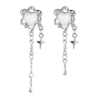 Pendientes de borlas para mujer, piedra lunar, amor, luz envolvente romántica, extravagancia, pendientes Mangxing de alto sentido, pendientes de tendencia Su