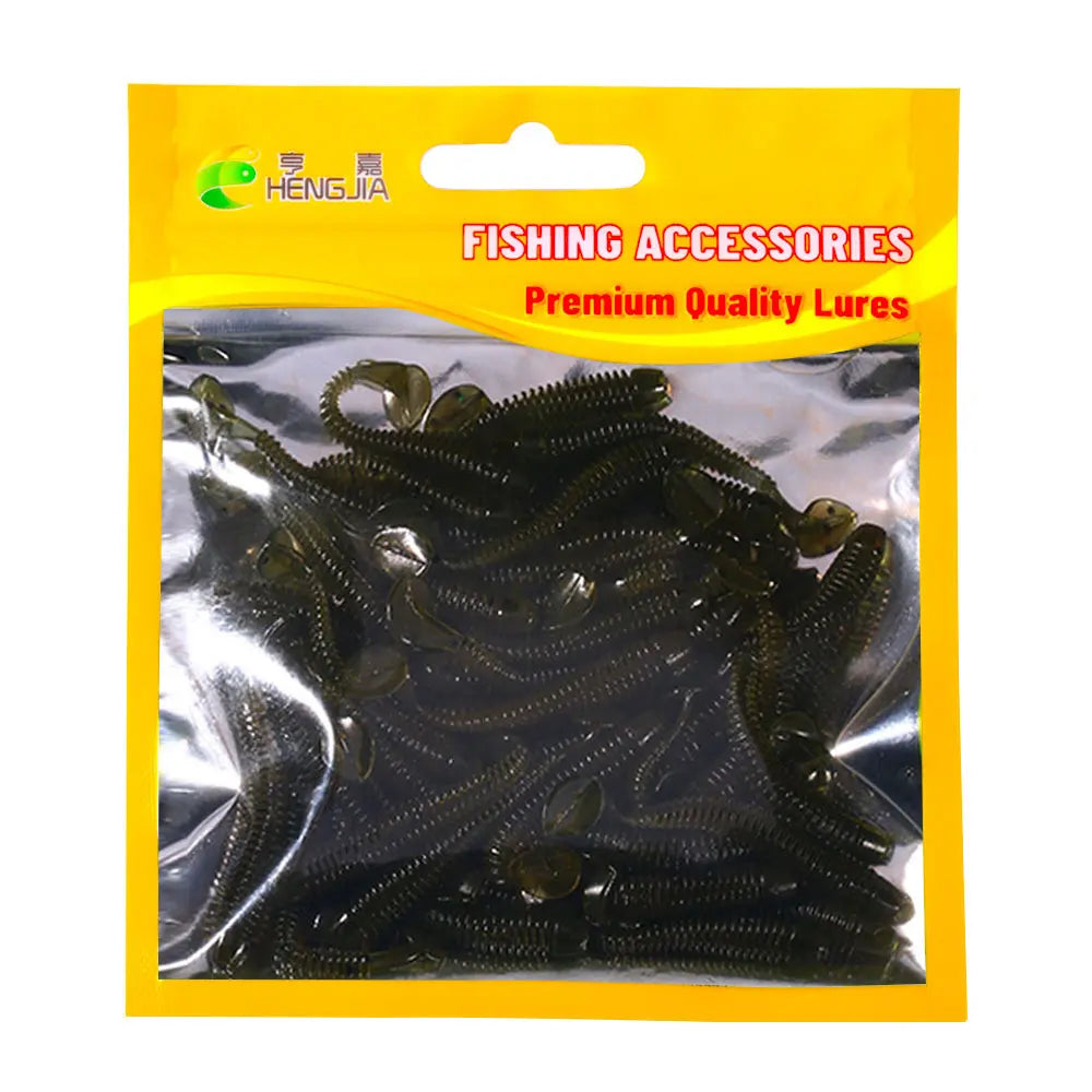 Hengjia 50pcs/Lot 4.5CM Small Soft Worm Swimbait T Tail Silicone Bait Wobbler Fishing Tackle for Carp Bass Pike