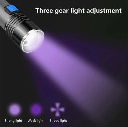 USB Rechargeable UV Flashlight For Pet Urine Detection Resin Cured 395nm UV Flashlight Black Light Zoom