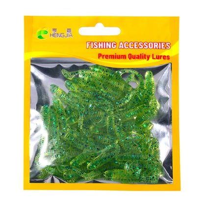 Hengjia 50pcs/Lot 4.5CM Small Soft Worm Swimbait T Tail Silicone Bait Wobbler Fishing Tackle for Carp Bass Pike