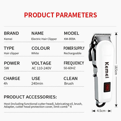 Kemei Professional hair clipper cordless hair trimmer beard for men electric hair cutting kit rechargeable haircut machine