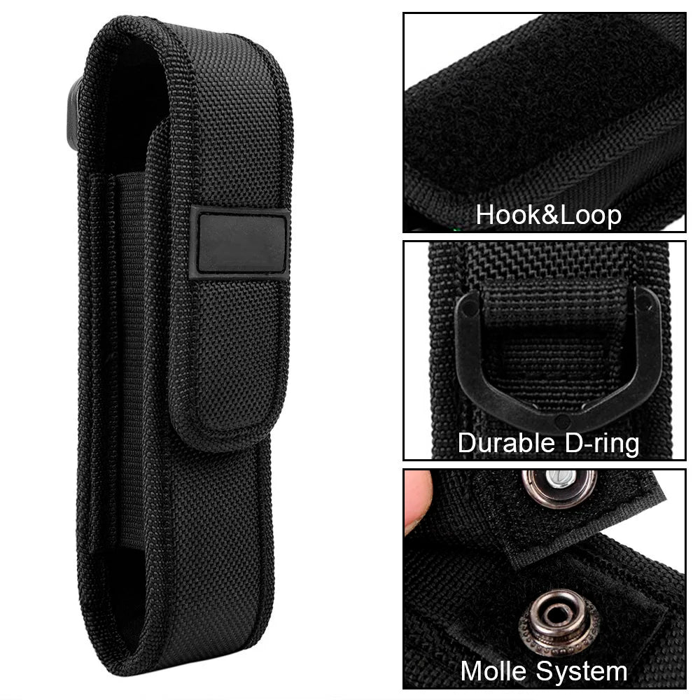 Tactical Molle Flashlight Pouch Holster Portable Outdoor LED Torch Carry Case Flashlight Holder Bag for Hunting Camping Hiking