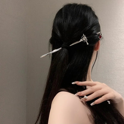 Chinese Style Sword Hairpin For Women Punk Ruby Hair Stick Ponytail Girls Hair Pins Diy Hairstyle Tools Daily Hair Accessories