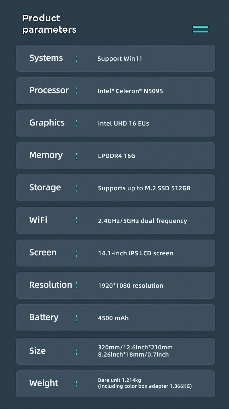 FIREBAT A14 Laptop Intel N5095 14.1 Inch 16GB LPDDR4 RAM 512GB 1TB SSD Lightweight Business Computer Notebook FHD Fingerprint