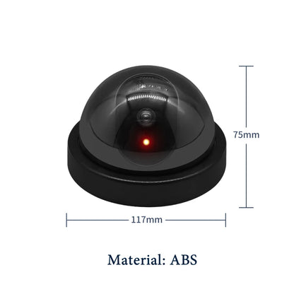 Cámara ficticia de CCTV con domo de plástico negro creativo, cámara falsa con luces LED intermitentes, alimentación mediante batería AA, sistema de seguridad de vigilancia