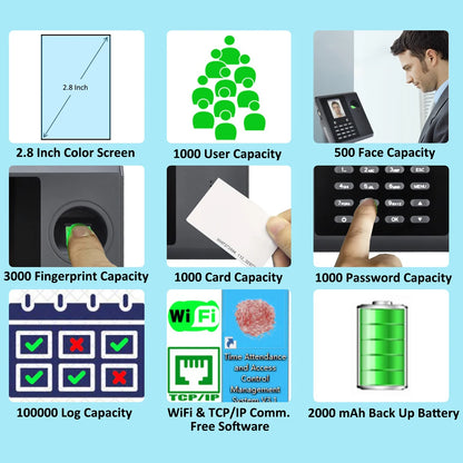 WiFi 2000mAh Battery Facial Face Time Attendance Machine System Fingerprint Employee Electronic Time Clock Management System