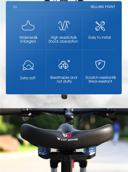 Sillín de bicicleta ergonómico WEST BIKING para ciclismo de larga distancia, con cojín ancho y grueso, cómodo sillín para bicicleta de montaña y turismo