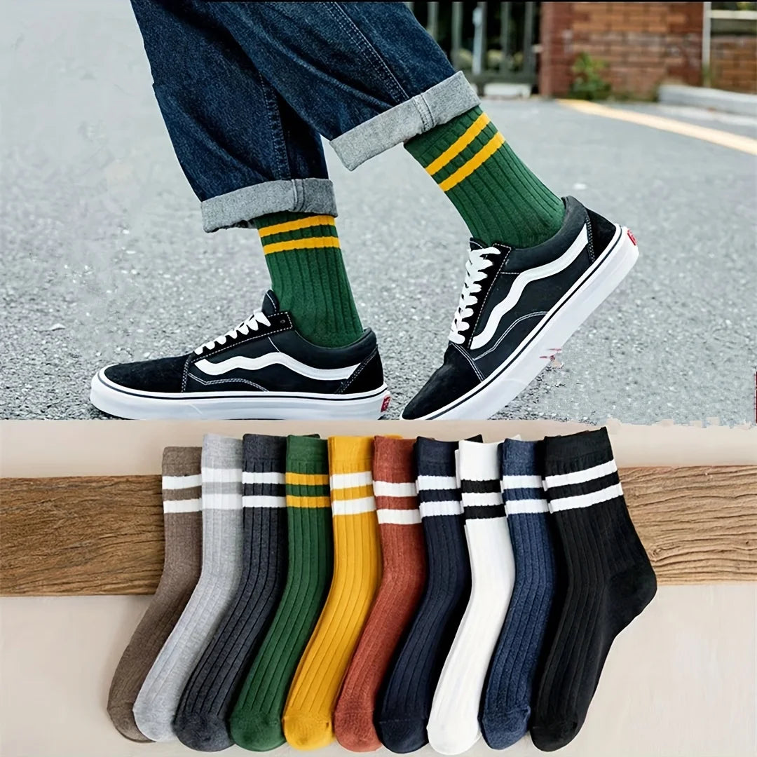 5 Pairs Of Men's Socks, Autumn And Winter Vintage Fun Fashion Athletic Socks, Sports Trend Socks