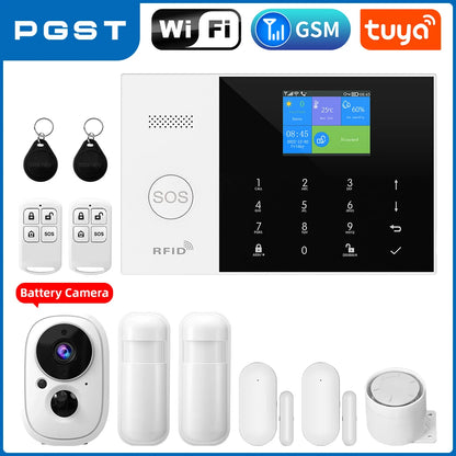 PGST Residential Tuya Smart Gsm Wifi Alarm System for Home Wireless Security Alarm House Smart Life App Control work with ALexa