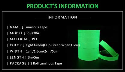 Luminous Tape 3m/5m Glow in The Dark Sticker Self-Adhesive Photoluminescent Tape Night Vision Safety Warning Security Stage Home