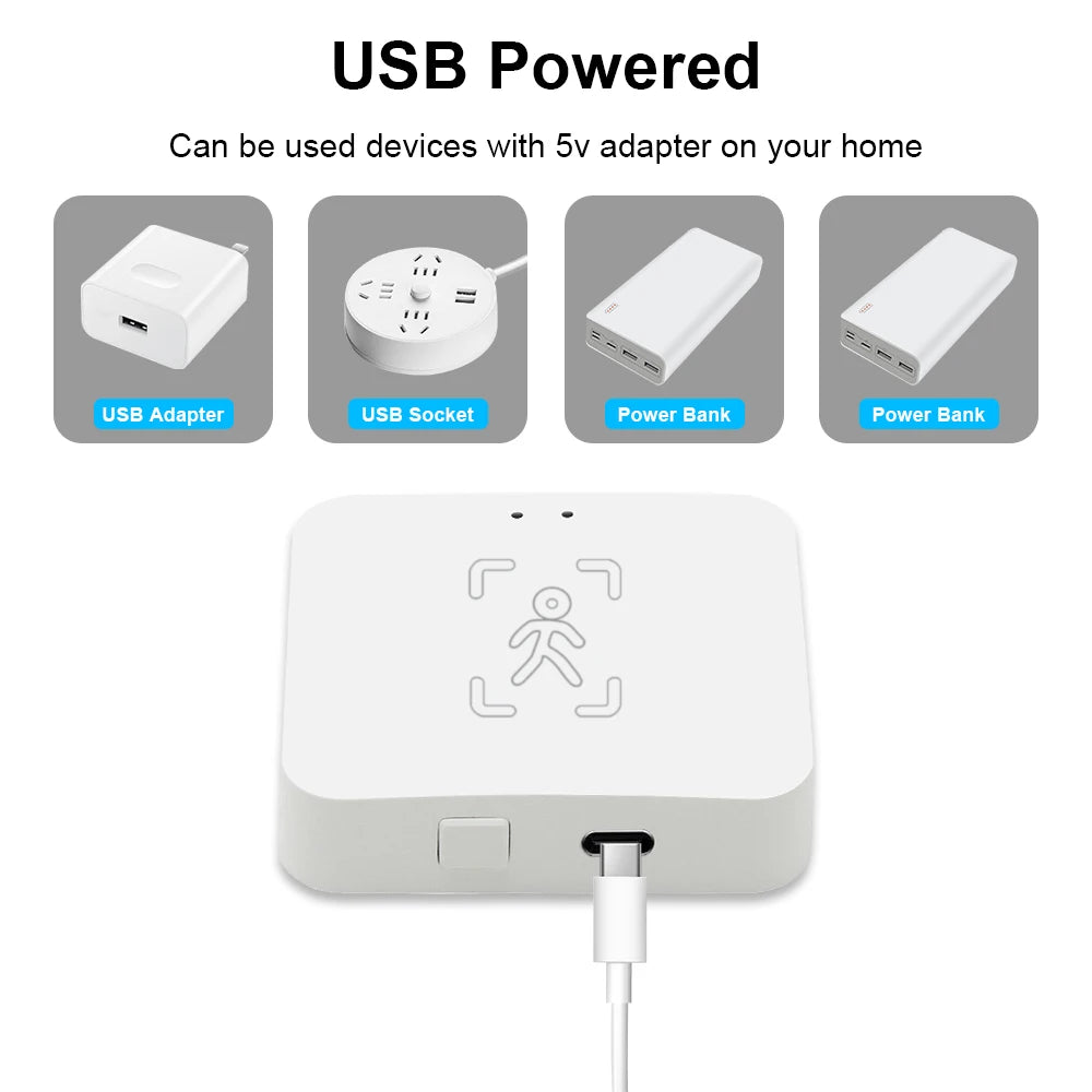 Detector de presencia humana Tuya Zigbee Smart Life MmWave Radar PIR Sensor de movimiento con detección de distancia de luminancia Monitor de respiración