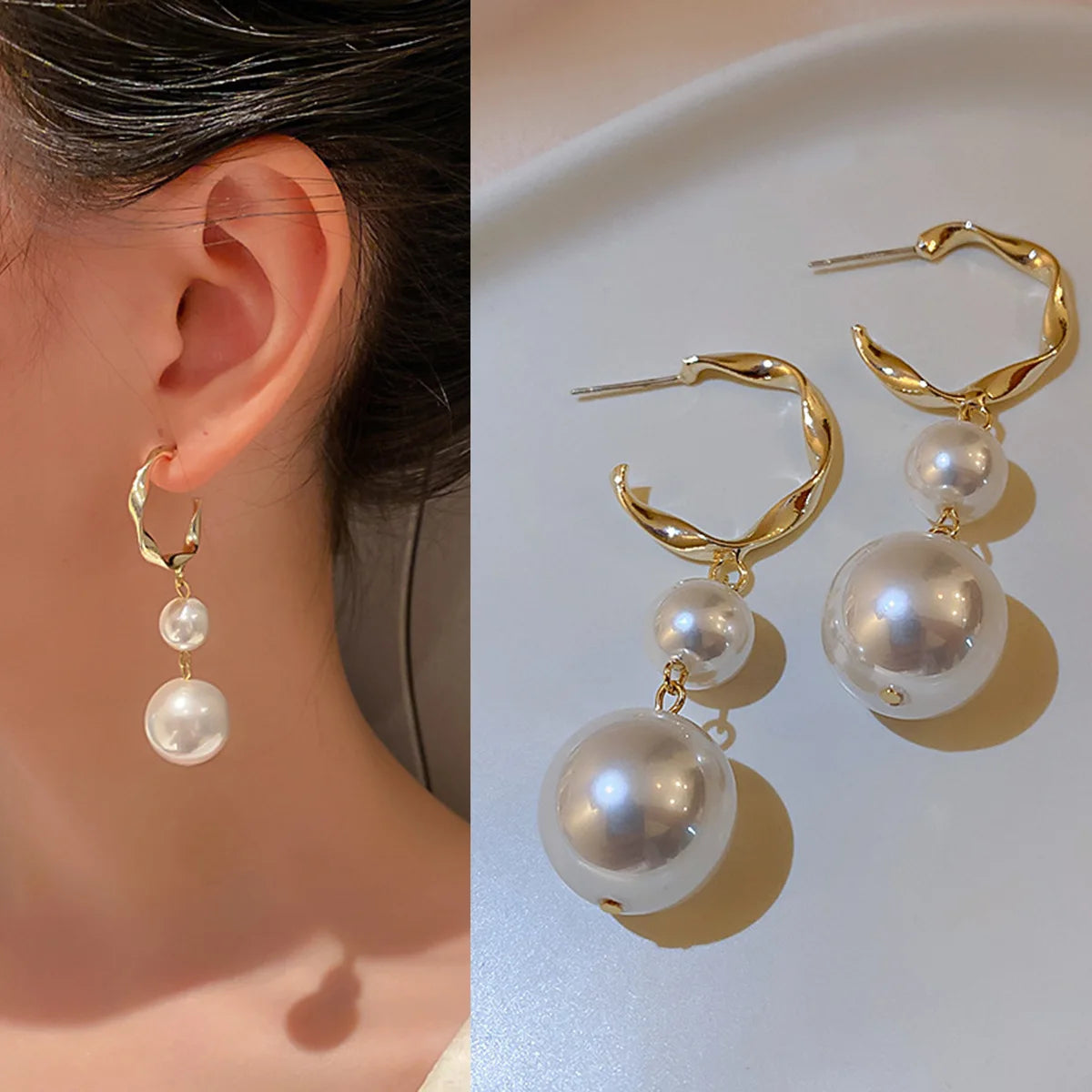 2022 Nueva tendencia Pendientes largos de perlas de simulación Pendientes colgantes de boda con diamantes de imitación y flores para mujer Pendientes de joyería coreana de moda