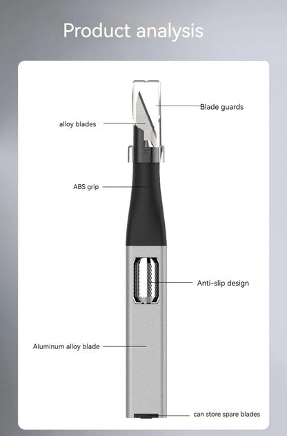 Pen-shaped DIY aluminum handle carving knife comes with 5 horseshoe art blades that can be replaced by yourself，outdoor knives