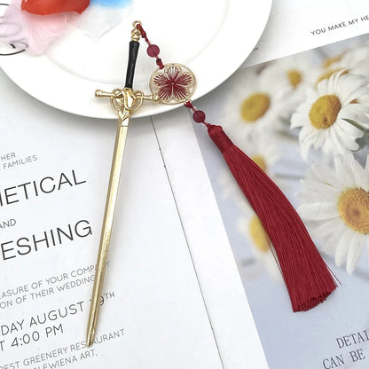 New Chinese Style Ancient Sword Hairpin Net Red Temperament Hanfu Plate Hairpin Hairpin Simple Modern Hair Hairpin Headdress